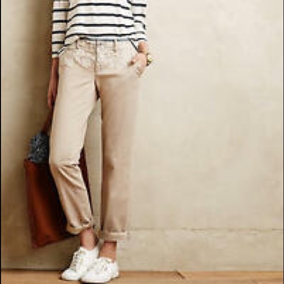 Pilcro and the Letterpress Pants - Pilcro Letterpress Hyphen Khaki Pants Embroidered